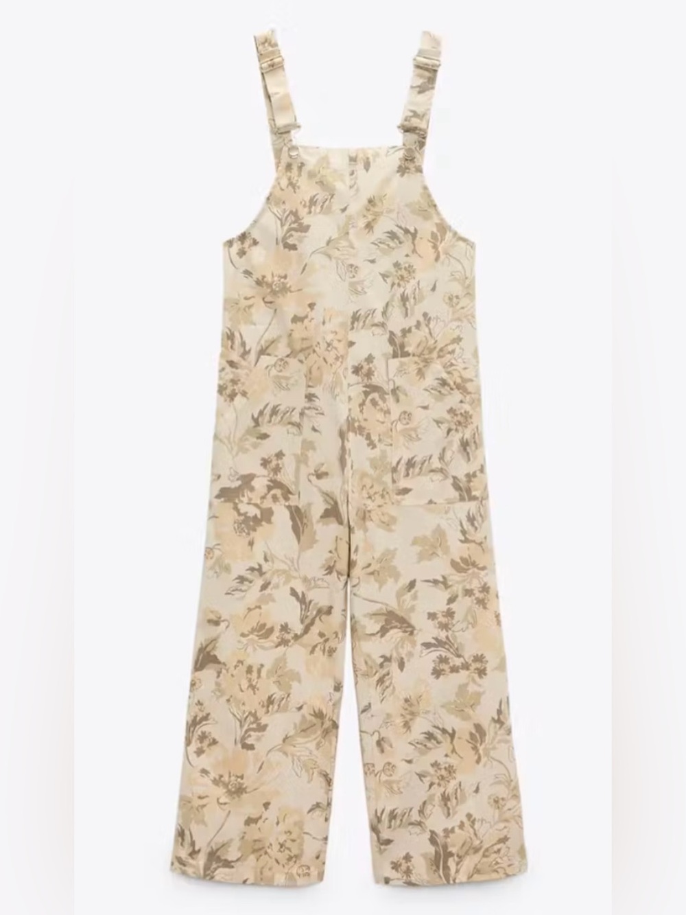 Zara Floral Cream & Tan Cotton Overalls - Women's Jumpsuit